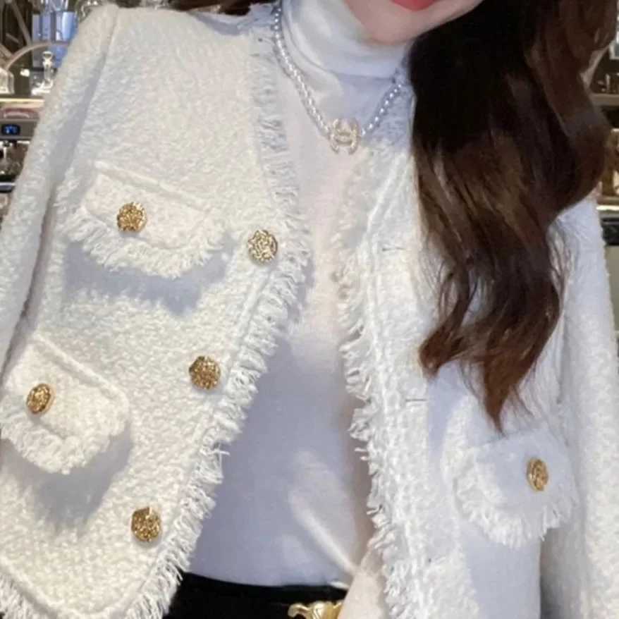 White Short French Style Tweed Jacket Hot Sale Of The Season Spring Autumn New Design Sensation Small Fragrance Wind Womens Tre1 Y251105