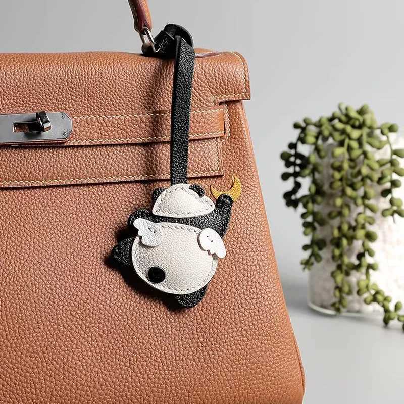 Panda Grasping The Moon Genuine Leather Handmade Bag Charm Pendant Keychain Handbag Hanging DecorGirl Friend Valentine Day GiftW251029