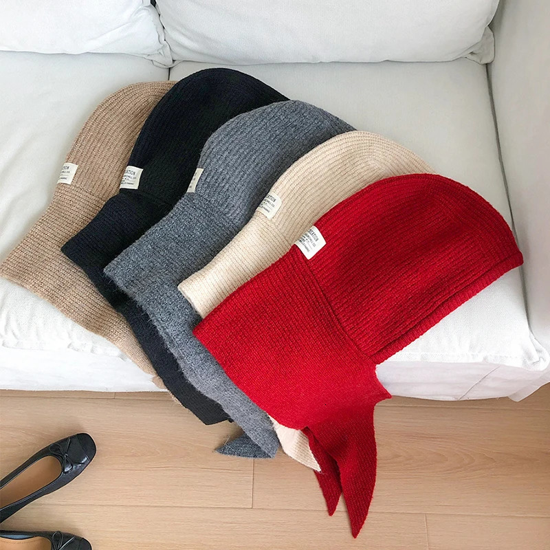 Wool Blend Knitted Beanies Cap For MenWomen Balaclava Winter Warm Unisex Hooded Hat Neck Collar Scarf Cap Ski Beanie Cold Hats 251029