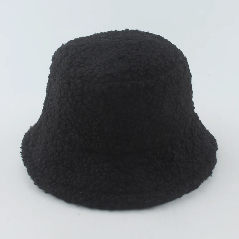 Lamb Wool Bucket Hat Winter Warm Hats For Women Lady Thicken Flat Top Cap Unisex Men Panama Outdoor Fisherman Hat Caps 251029