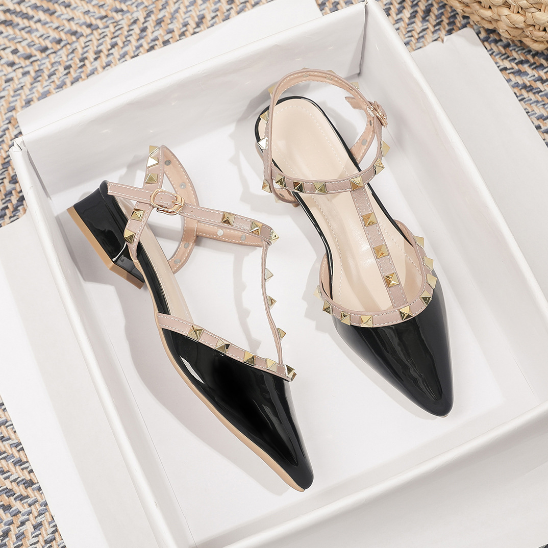 Designer high heels New Pointed Sandals for Women Closed Toe Backless Rivet High Chunky Low Heel Shoes