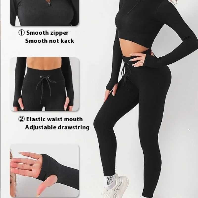 Seamless fitness yoga suit set sweat absorbing hip lifting high waisted yoga pants womens tight fitting long sleeved sportsXJ251029