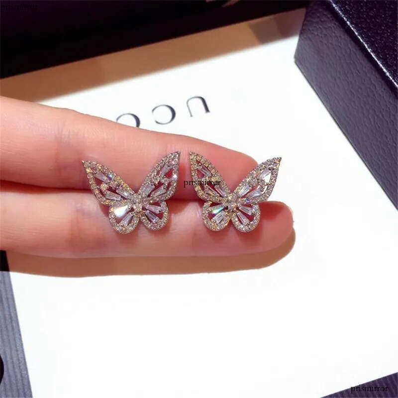 2021 New Women Fashion Jewelry Sterling Sier Princess Cut Sweet Cute White Topaz CZ Dia Ins Popular Wedding Butterfly Earring