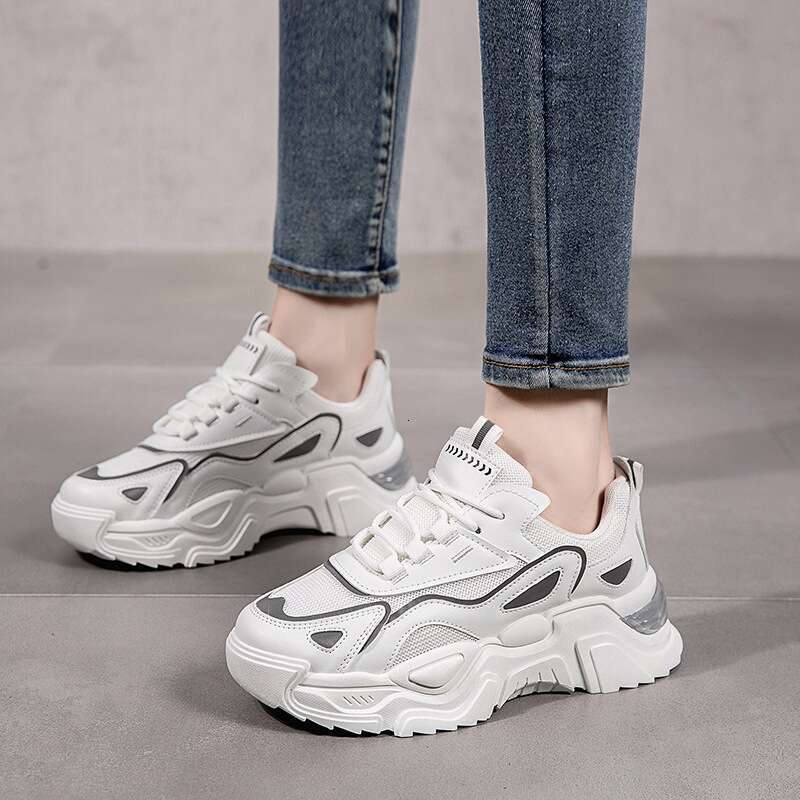 Women's Lightweight Designer Shoe 2025 Internet Celebrity White Casual Sneakers Versatile Thick Sole Height Increasing Breathable Mesh All-Match 