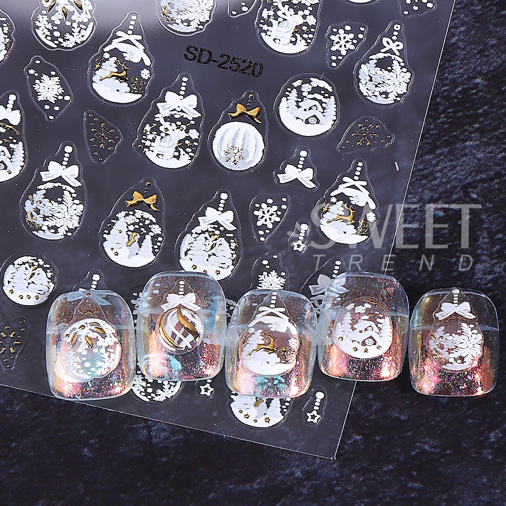 6pcs Christmas Nails Art Stickers 5D Embossed Christmas tree Snowflake Gloves Elk Bow Nail Decals Sliders DIY Manicure Decor 251027