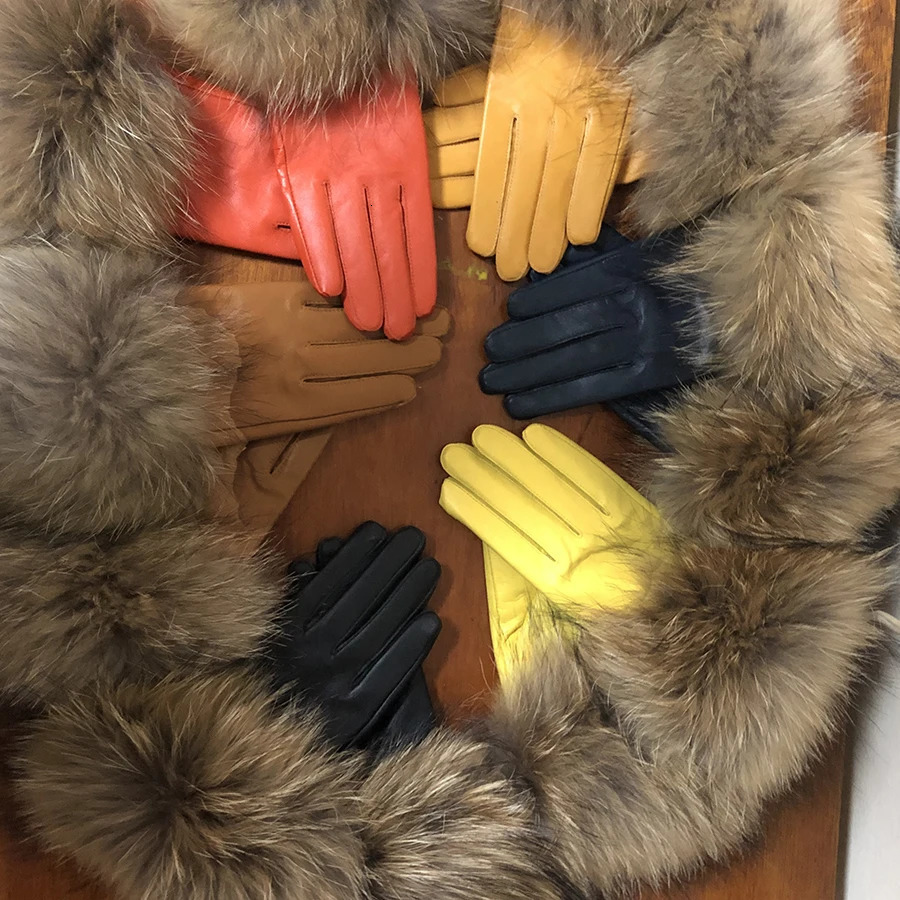 Real Raccoon Fur Gloves Womens Genuine Leather Gloves Fox Fur Big Raccoon Fur Sheepskin Gloves Female Winter Velvet Customized 251029