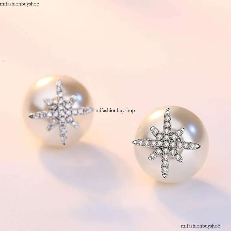 Star Crystal Designer Stud Earrings with Pearl Shining Bling CZ Zircon Dia Stone Elegant Earring Earings Ear Rings Jewelry for Women2024
