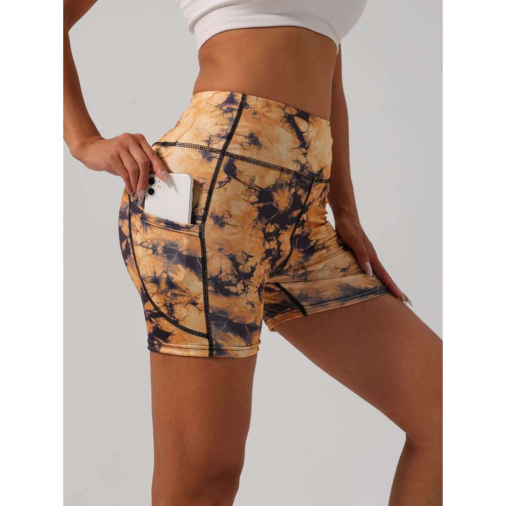 Yoga Shorts Women Summer - 5pcs High-Waisted, Stretchy Polyester, Floral Print, Side Pockets, Comfortable for Indoor Training & Outdoor Running, Worko
