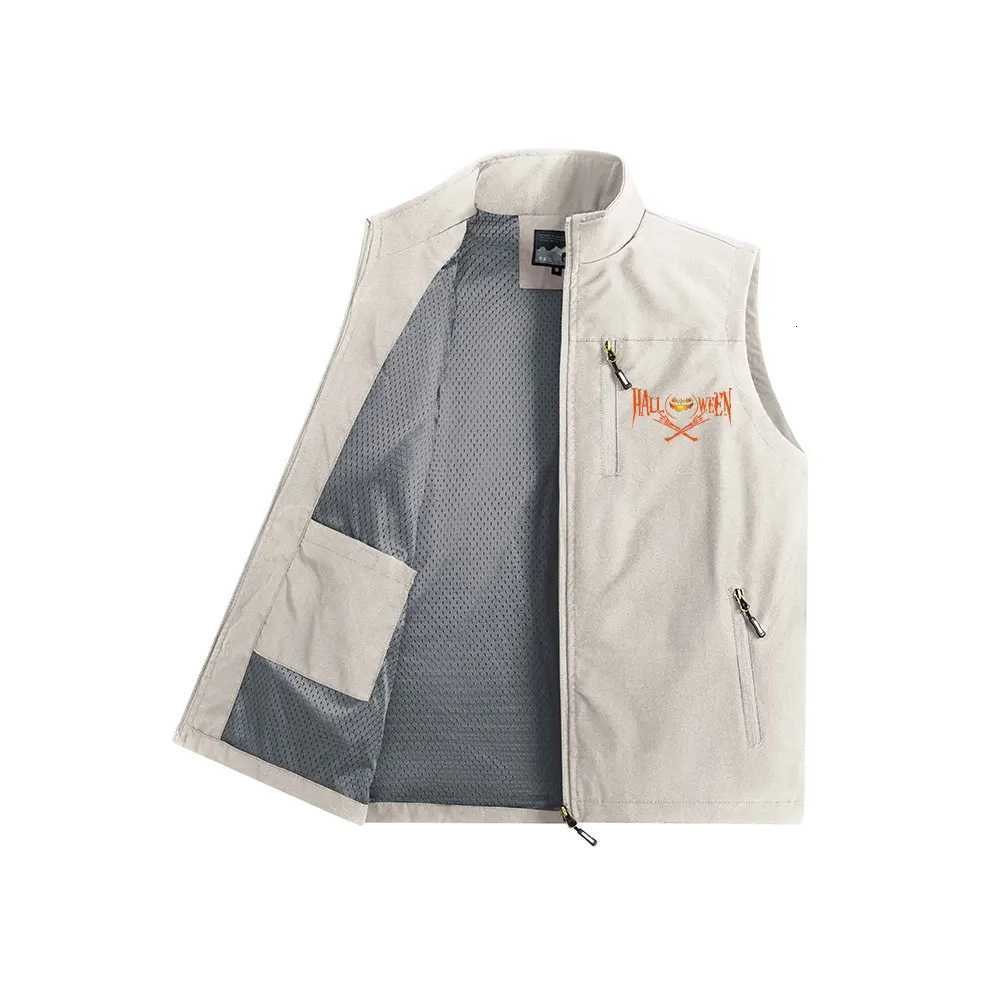Mens Vest Coat Pumpkin Head Prints Multiple Zipper Pockets Sleeveless Windproof Outwear Windbreaker for Hiking W251029
