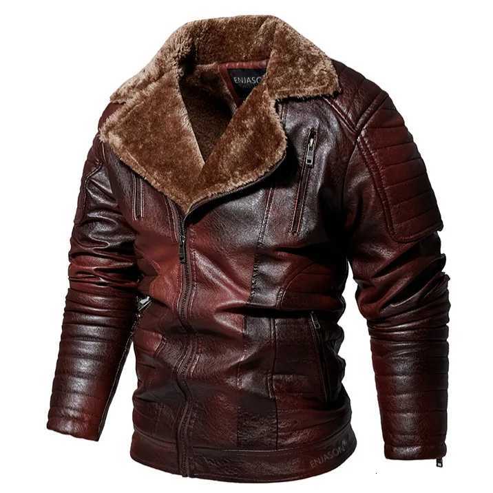 New 2025 Mens Winter Casual PU Leather Fleecelined Lapel Zipper Warm Motorcycle Jackets Male Vintage Jacket Outdoor CoatsT251029