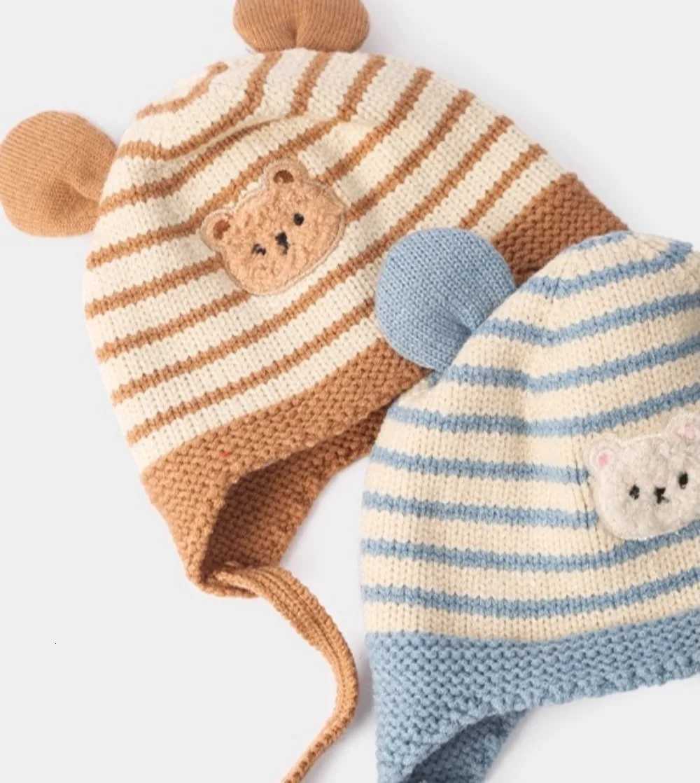 02 Year Baby Wool Hat Cute Bear Ear Protection Hat Children Winter Thickened Warm Knitted Korean Version of The Baby Hat251028