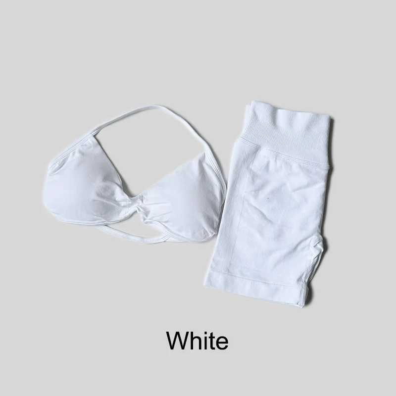 Yoga Set Fitness Gym Women Solid High Waist Peach Short Legging Halter Neck Sport Bra Athletic Gym SuitXJ251029