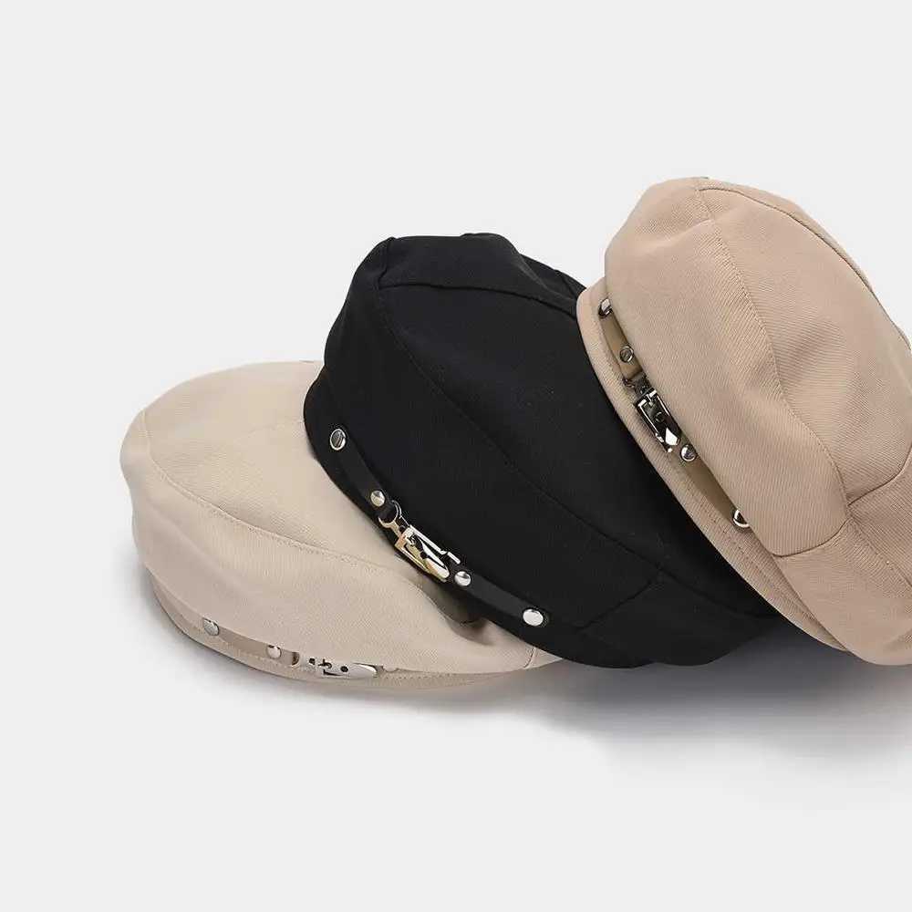 Breathable Octagonal Cap Adjustable Strap Solid Color Decor Cotton Painter Hat Metal Buckle Beret Outdoor Sun Protection HatW251029