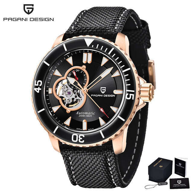 PAGANI DESIGN Men's Trendy Mechanical Watch Semi-Skeleton Simple Design Dial PD-1674