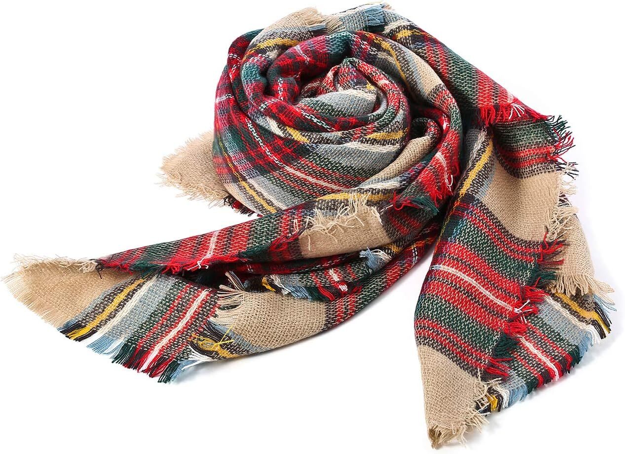 Custom Christmas Fall Winter Scarf Plaid Tassel Soft Warm Blanket Scarves Womens Shawl Wraps