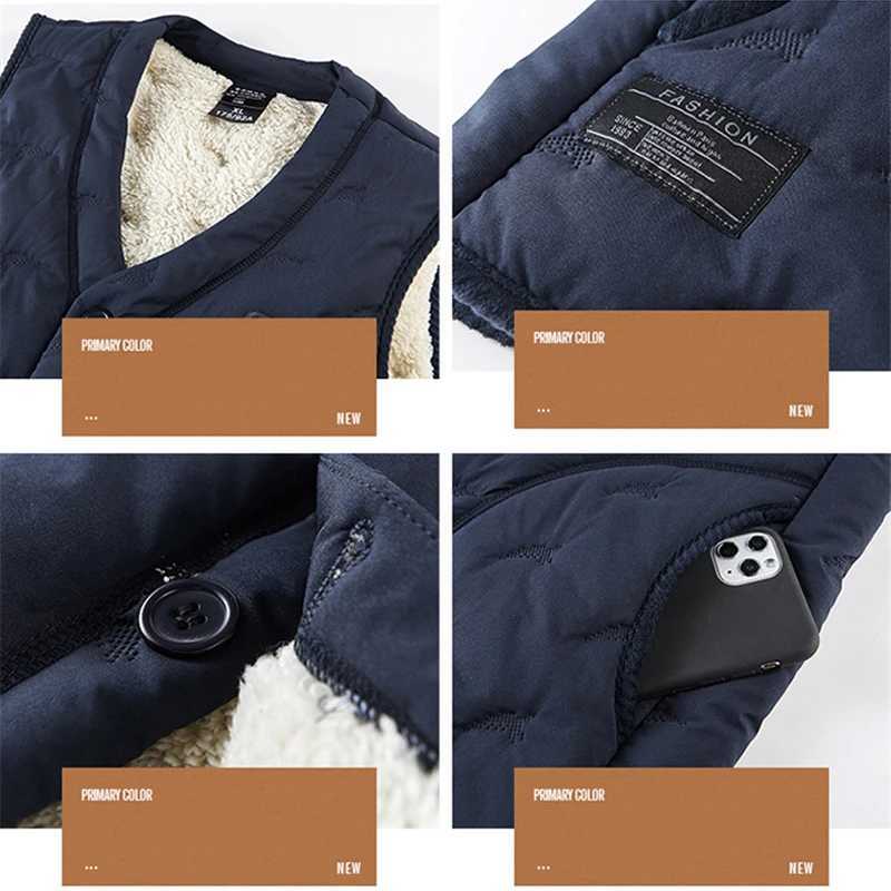 Mens Vest WaterResistant Winter Outdoor Button Sleeveless Warm Puffey Jacket Casual Lightweight Thick Sherpa Lined Coats W251029