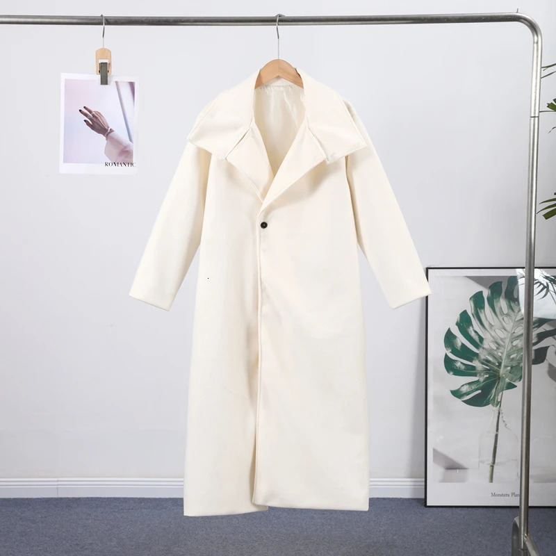 Cream Funnel Neck DoubleBreasted Wool Coat Oversize Slouchy Long Sleeve Elegant Women Outerwear Warm Office Lady Overcoat 251028