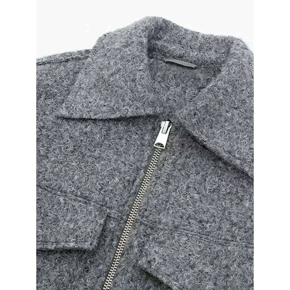 Women Fashion Patch Pockets With Flaps Cropped Jacket Coat Vintage Long Sleeve Front Zipper Female Outerwear Chic Tops