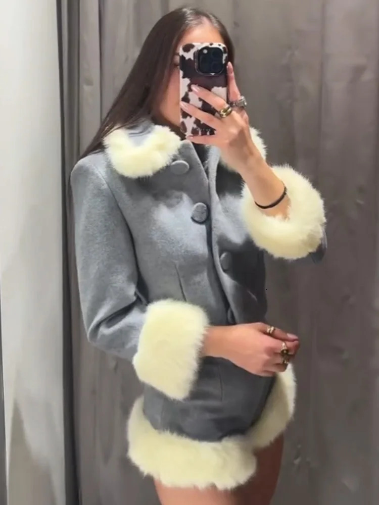 HH Women SingleBreasted Long Sleeves Artificial Fur Pocket Fashion JacketSide Zipper Autumn Casual Shorts Set 251029