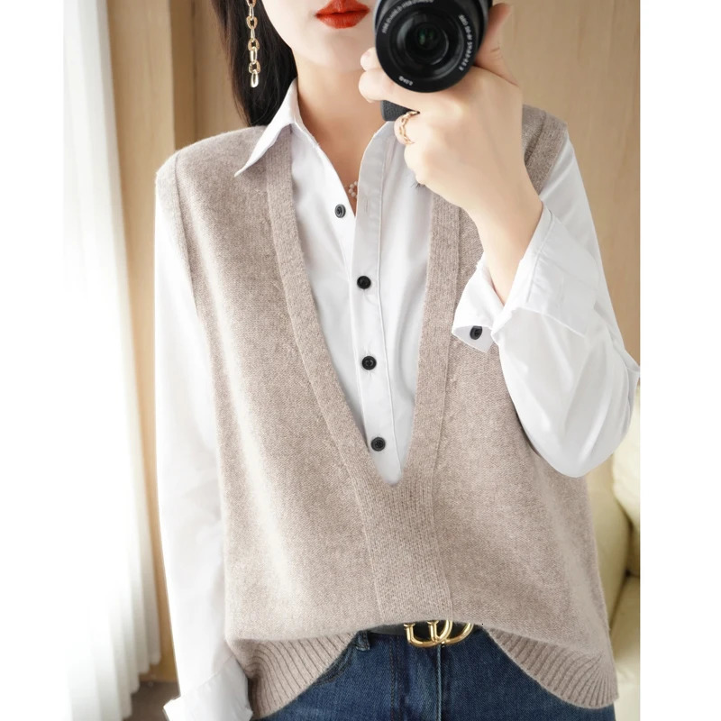 Spring And Summer Cashmere Knitted Vest Womens VNeck Sleeveless Pullover Fashion Loose And Thin Solid Color Outer Wear GH2219 251029