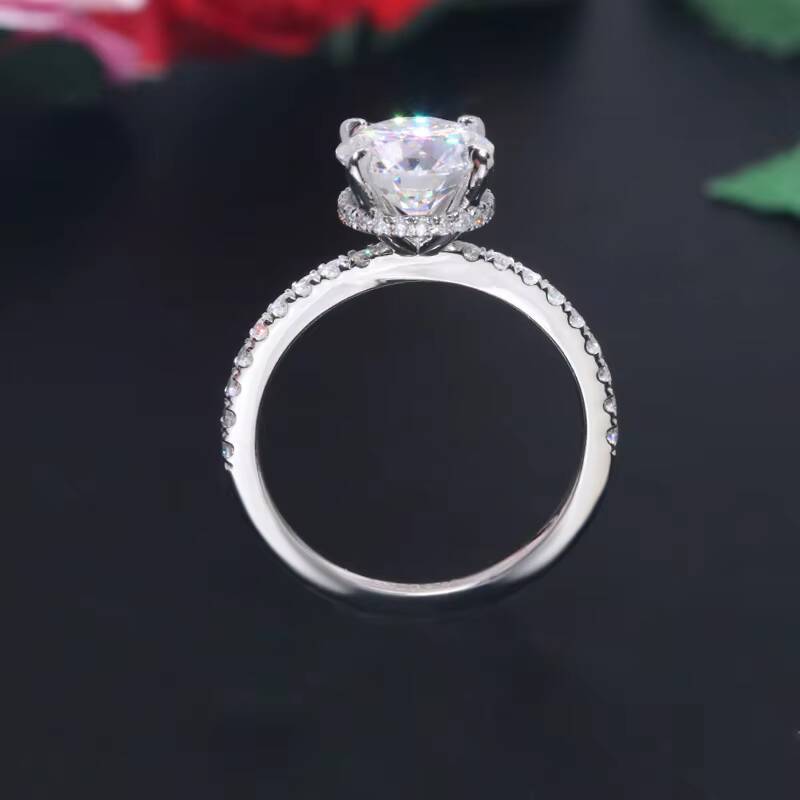 Yingma Fine Jewelry 8mm 925 Sterling Silver 14k 18k Solid White Gold 2ct Round Cut Moissanite Ring