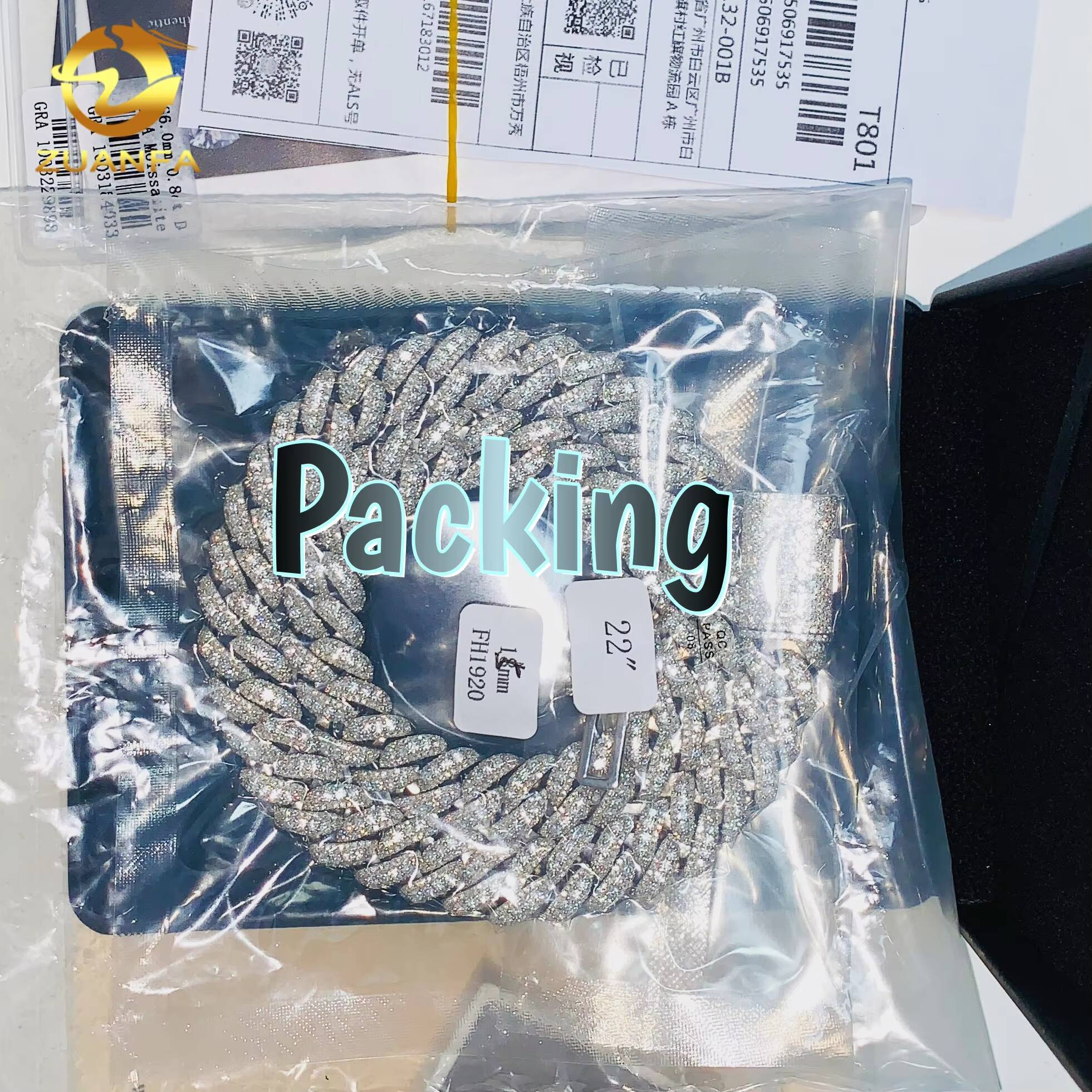 Direct Sale PROMOTION 15mm Cuban Links Moissanite Chain Moon Shape 3 Row Pass Diamond Tester