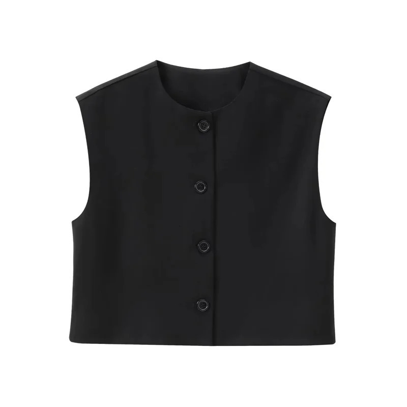 MUJER Red Sleeveless Vest Woman Button Black White Cropped Vest Women Summer Casual Short Coats Waistcoat Womens Fashion Vests 251029