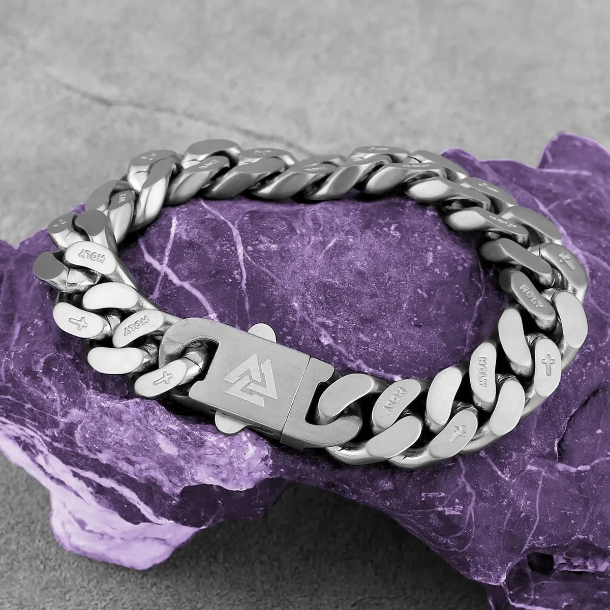 Stainless Steel Thick Cuban Chain Bracelet Mens Nordic Valknut Rune Amulet Bangle Biker Punk Hip Hop Carved Cross Heart Jewelry 251028