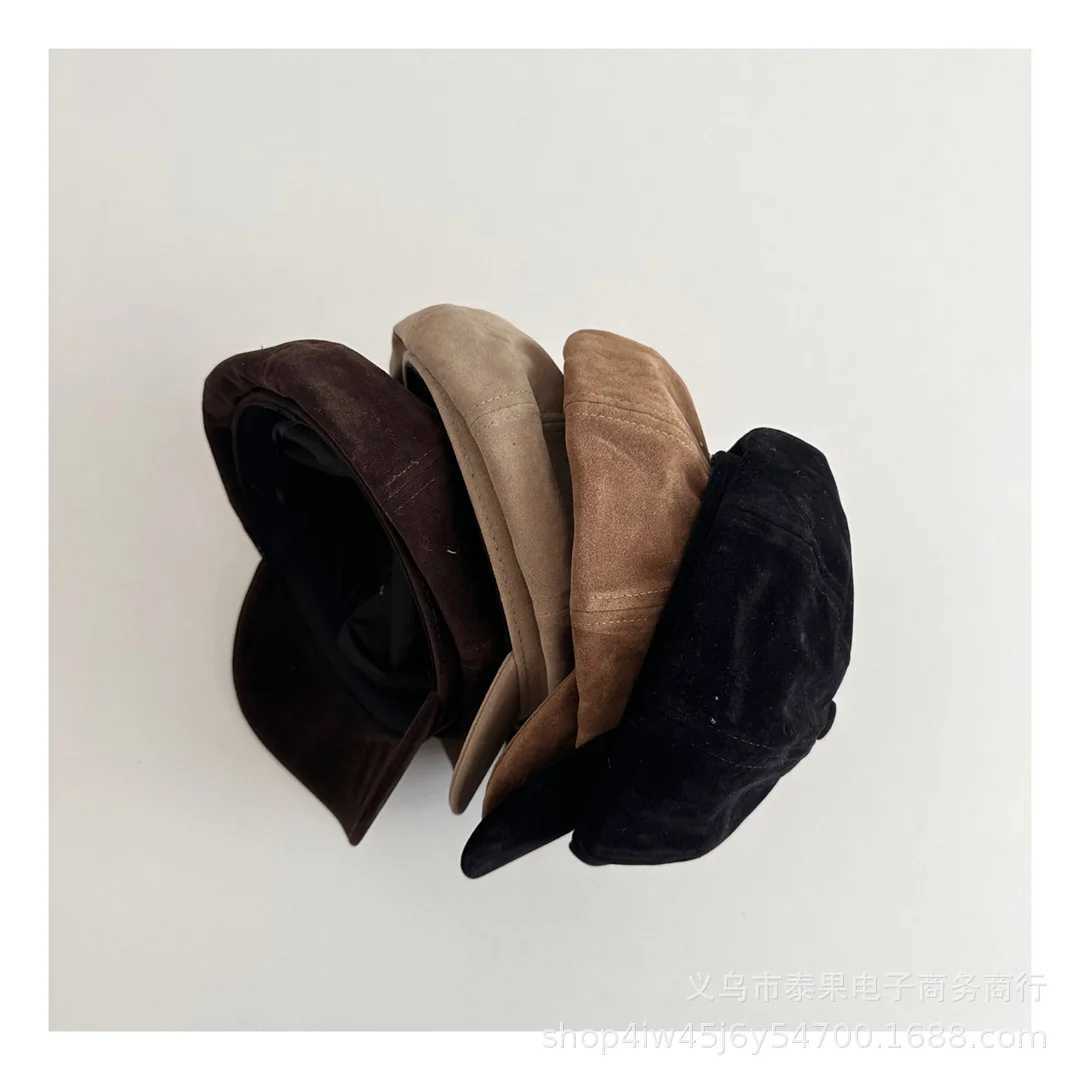 Childrens Hat Girl Japanese Style Kids Vintage Fashion Cap Children Suede Octagonal Beret with Short Brim251028
