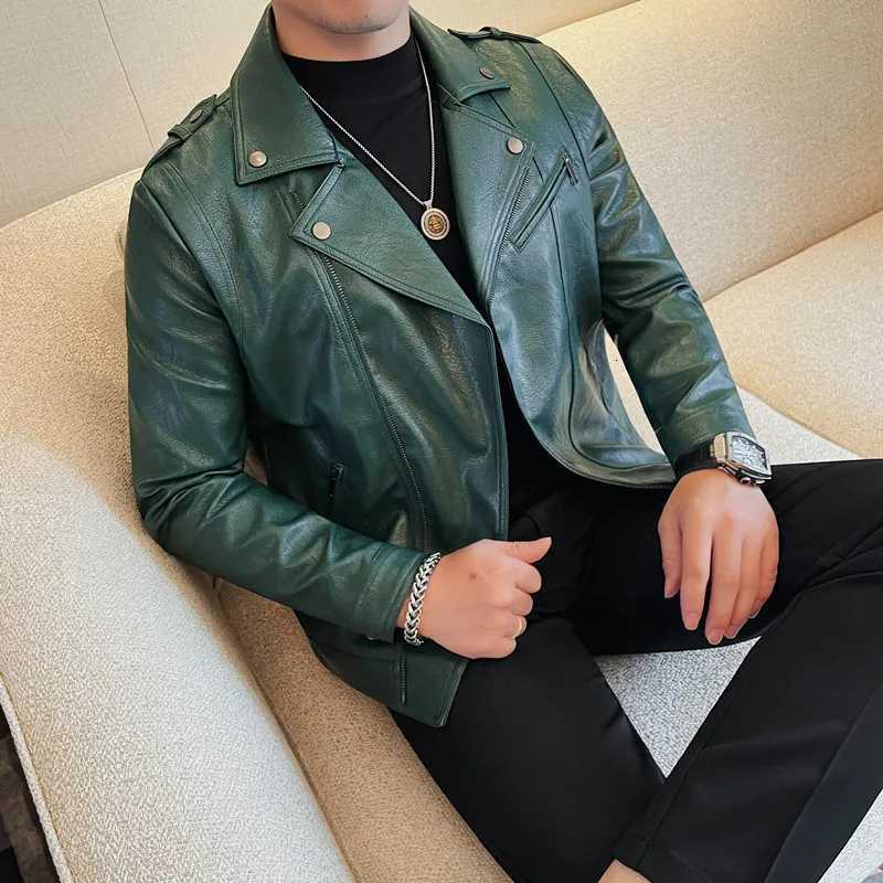 Vintage Leather Jacket for Men Fashion Zipper Motorcycle Bike Jacket Fashion Streetwear Social Casual Lapel PU Leather CoatsT251029