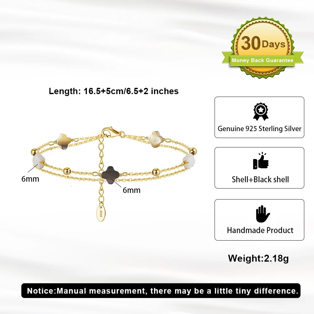 Kiss Mandy Double Layered Clover Hand Bracelets 925 Silver Four Leaf Flower Charm Bracelet Chain Female Wedding Party GMB66 251024