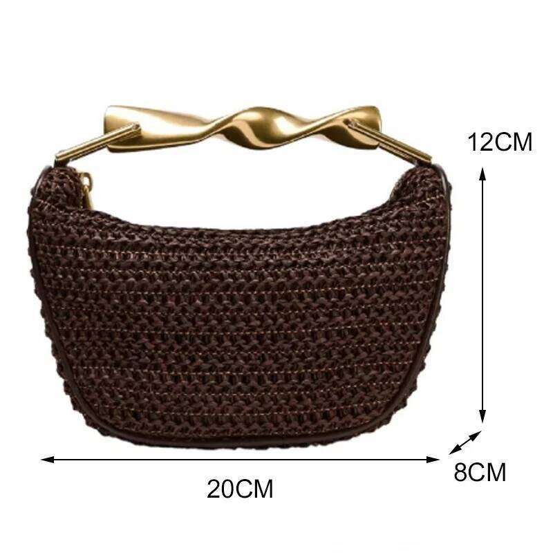 New Rattan Half-Moon Beach Shoulder Bags Women's Bucket Purse Woven Straw Handbags Casual Tote Crossbody Bag
