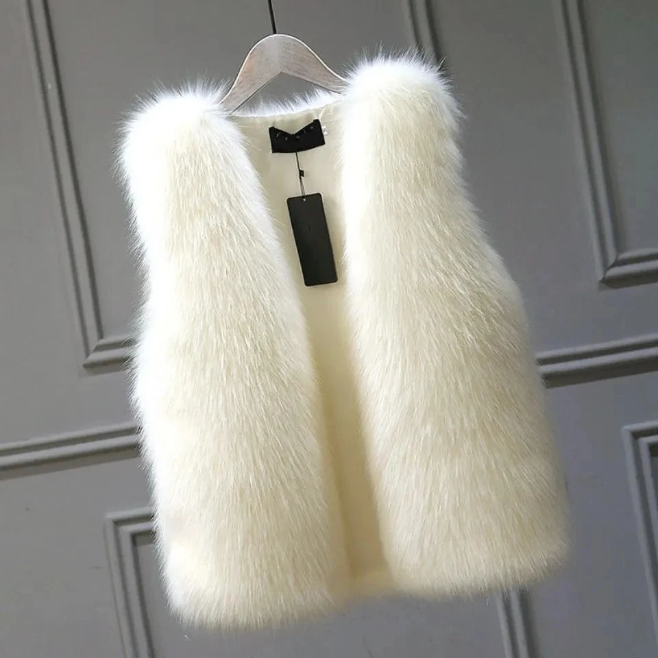 Womens Fur Vest Female Waistcoat Faux Fox Fur Overcoat Winter Jackets Large Size Thickened Warm Sleeveless Outwear Top 251029