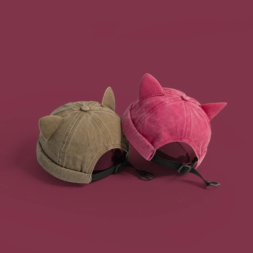 Fashion Washed Old Cat Ears Landlord Hat Solid Color Breathable Beanie Hat Cotton Unisex Beanie Cap Men 251029