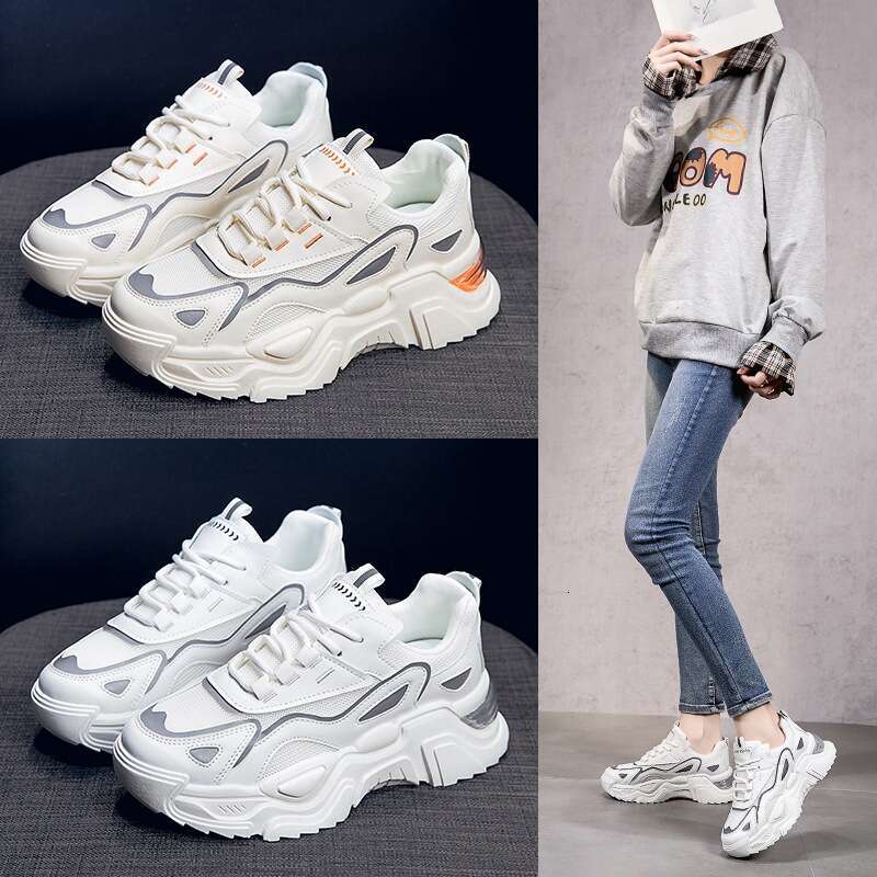Women's Lightweight Designer Shoe 2025 Internet Celebrity White Casual Sneakers Versatile Thick Sole Height Increasing Breathable Mesh All-Match 