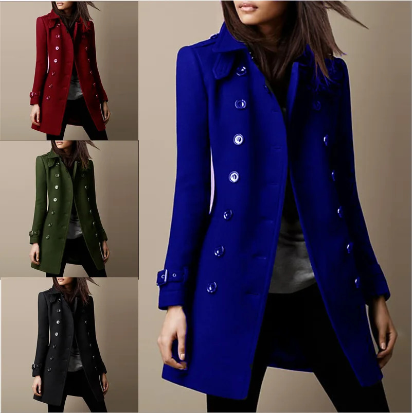 Women Autumn Winter Fashion Casual Coat Long Sleeve Trench Double Breasted Button Coat Warm Outwear abrigos de mujer 251029