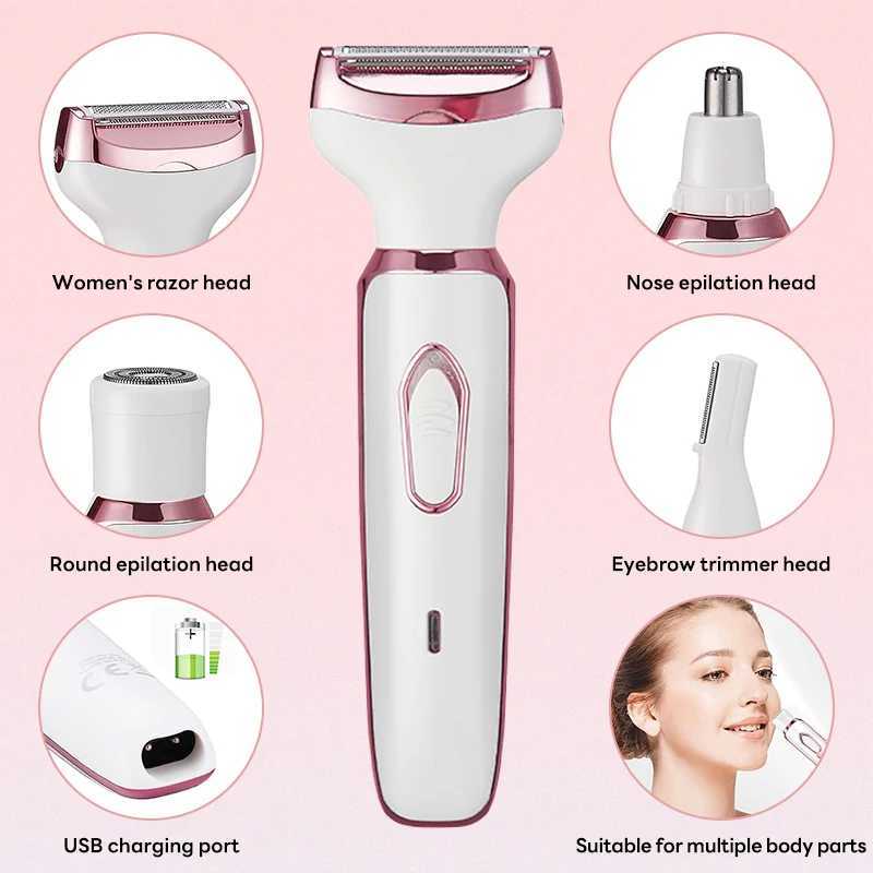 4 in 1 Electric Epilator Painless Bikini Eyebrow Nose for Women Facial Hair Removal Trimmer Face Body Female Shaver Depilator J251117