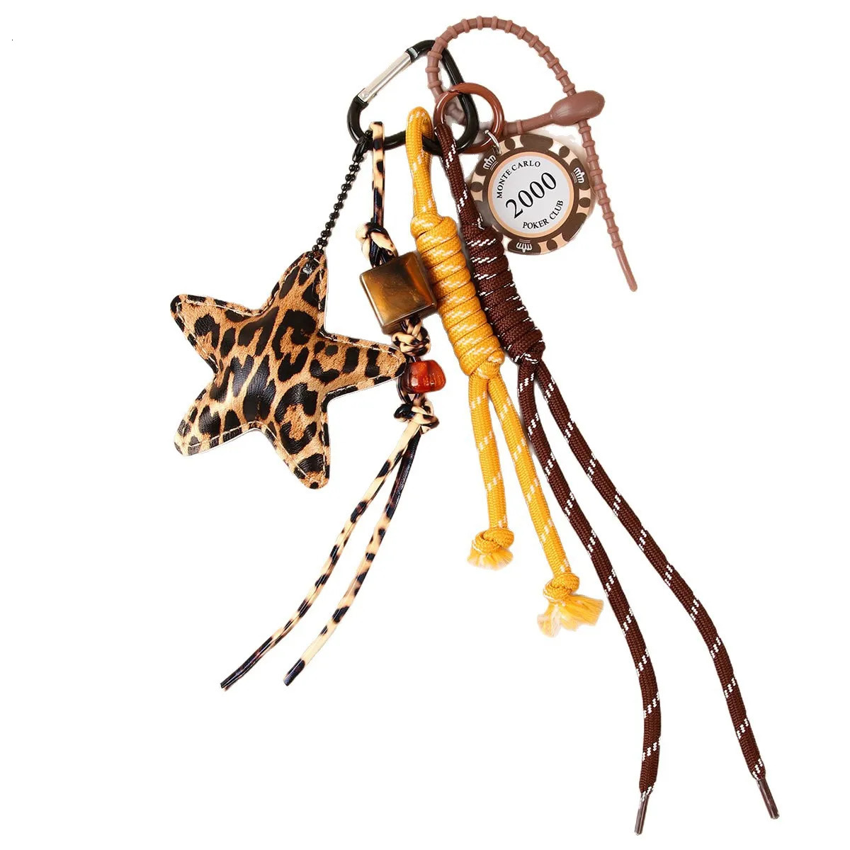 Fashion Leopard Starfish Keychain Cute Leather bag Charms Women Bag Ornaments Accessories Braided Rope Keyring 251029