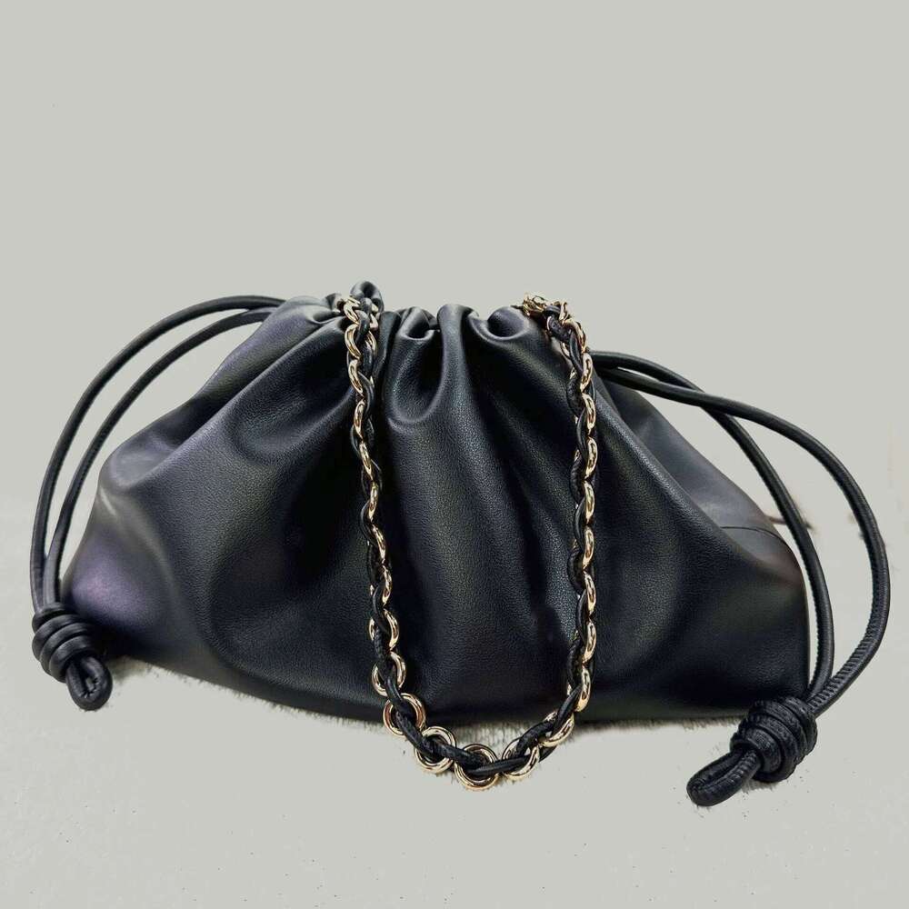 Genuine Leather Drawstring Cloud New Design Soft Cowhide Fashion Women Pleated Chain One-Shoulder Crossbody Bag 251029
