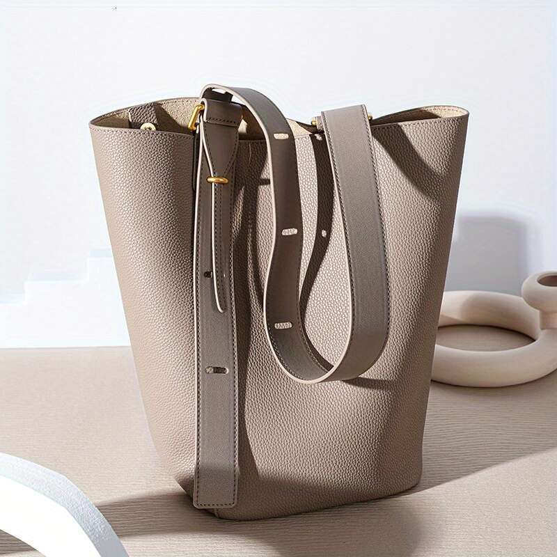 Ins Niche Design High Leather Women Shoulder Bag, Light Commuting Cowhide Large Capacity Crossbody Bucket Bag 2025