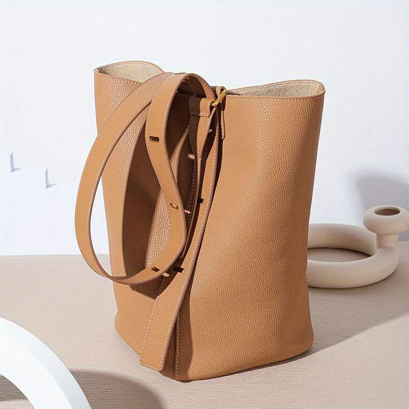 Ins Niche Design High Leather Women Shoulder Bag, Light Commuting Cowhide Large Capacity Crossbody Bucket Bag 2025