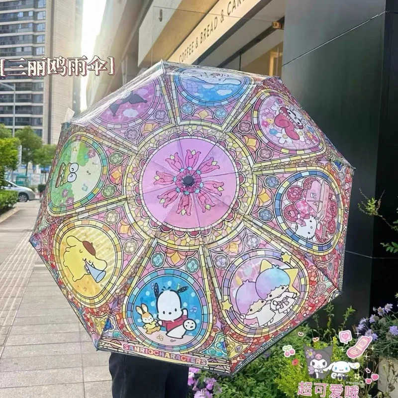 Sanrio Sanrio Hello Kitty umbrella Anime Kuromi Automatic Folding Sunumbrella Cute Rain Sunny Use Black Coating UV Protection Parasol L251029