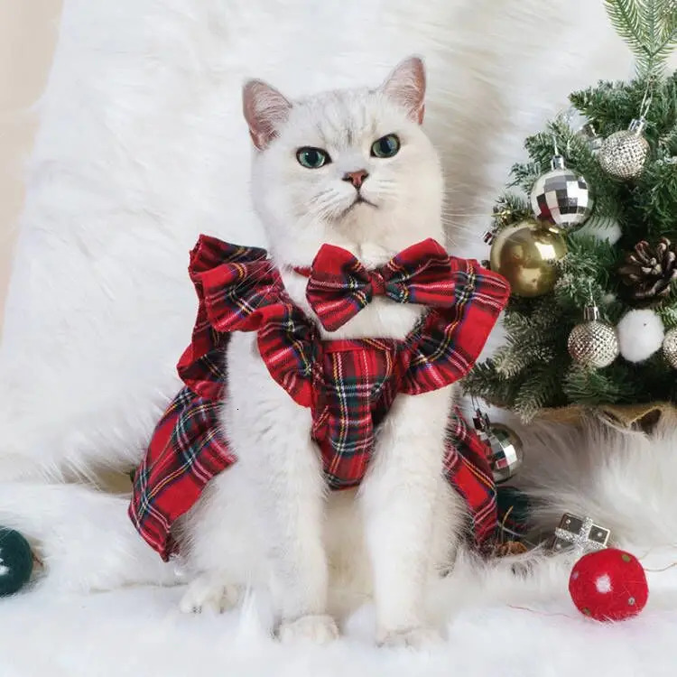 Christmas Dog Dresses Strap Autumn Winter Dog Clothing Skirt Cat Pet Clothing Cosplay Christmas Checker Clothes for Small Dog 251029