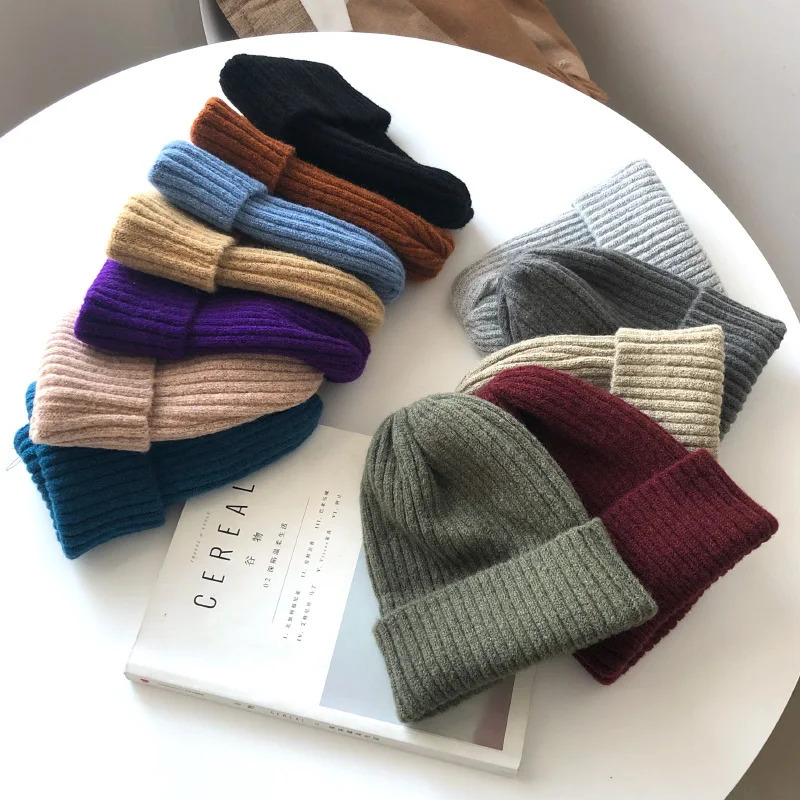 Candy Colors Winter Hat Women Knitted Hat Warm Soft Trendy Hat Kpop Style Wool Beanie Elegant Allmatch Hat 251029