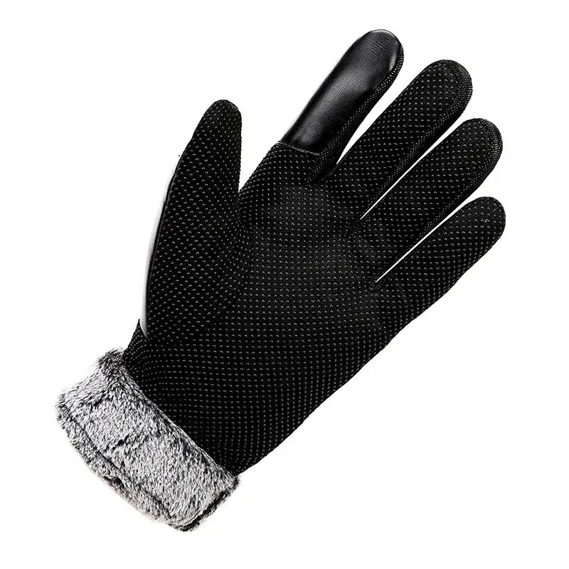 Leather Gloves Mens Winter Fleece Thickened Warm Touch Screen Windproof Waterproof Driving Motorcycle Riding Womens Win 251013