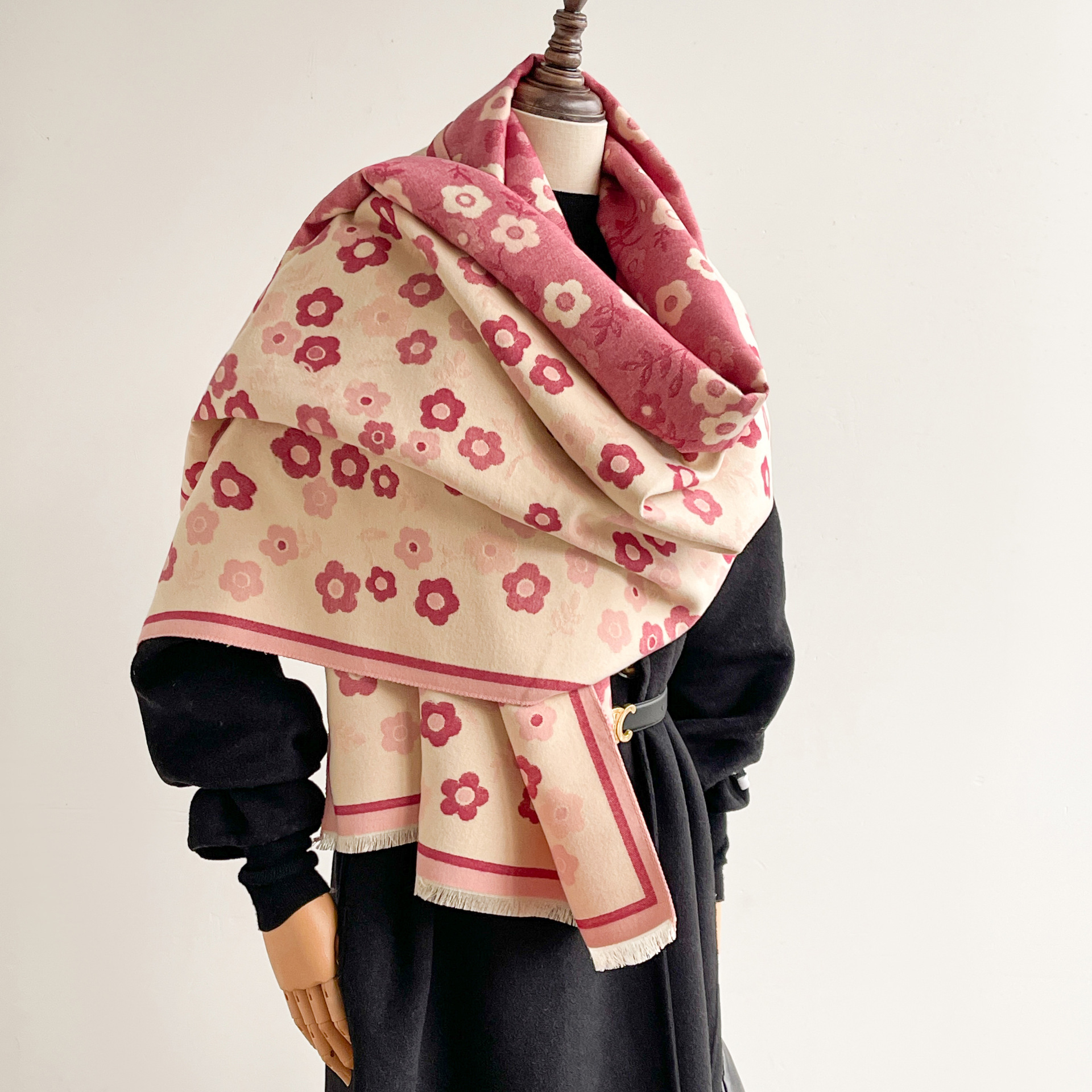 Double-Sided Classic Faux Cashmeres Scarf For Women With Floral Splintered Color And Thick Jacquard Shawl 2025s hot