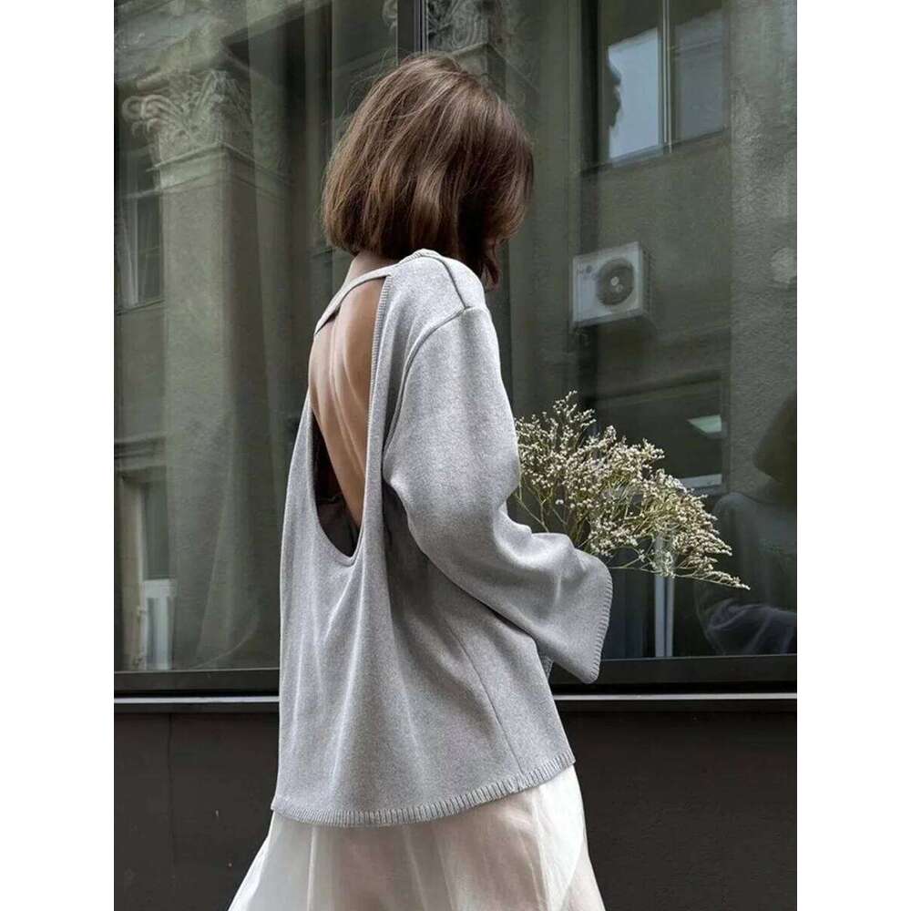 Wolfeel Autumn Winter New Women's Cotton Backless Design Loose Knit Pullover Jumper Fashionable Commuting Sweater Designer Sweater Women Bear Swe
