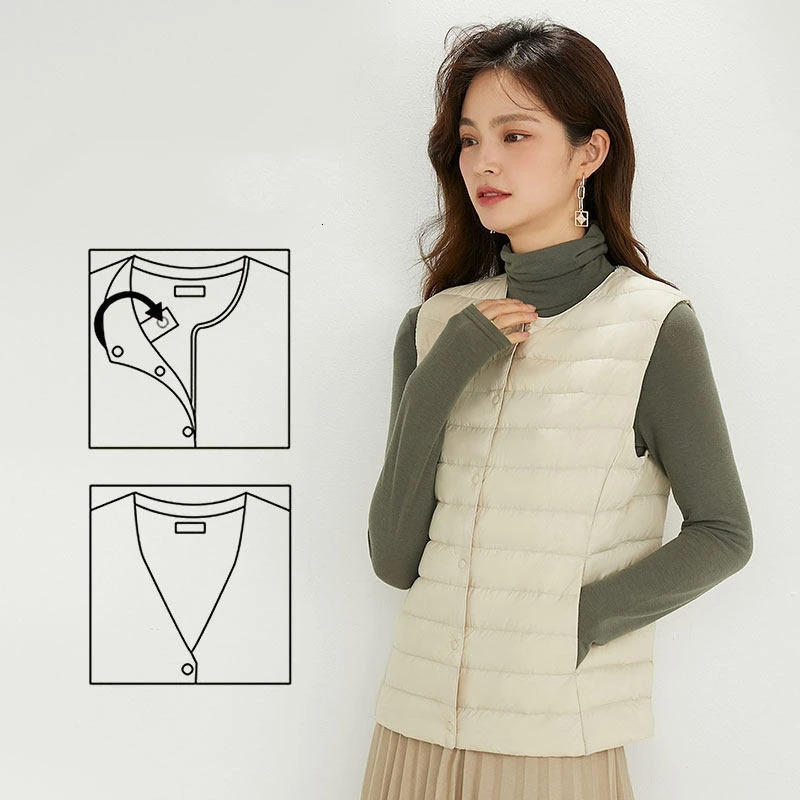 Women Sleeveless Puffer Vest Womens Ultra Light Down Vest Women Two Ways Waistcoat Portable Warm Sleeveless Winter Liner 251029