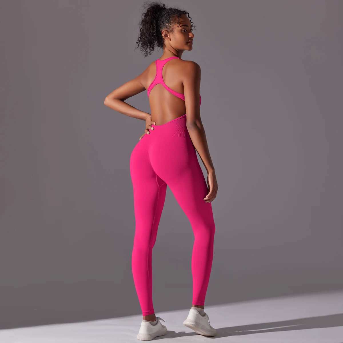 Backless Yoga Bodysuit Women Sports Jumpsuit Fitness Sportswear Workout Set Solid Color Seamless Butt Lifting Yoga BodysuitXJ251029