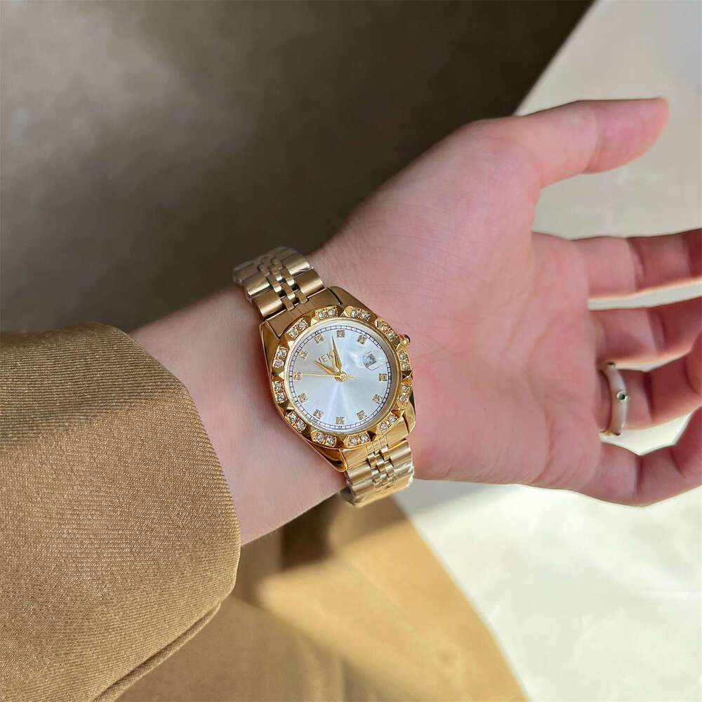 Design Log Full Diamond Inlaid Edge High-end Elegant for Women Designer Niche Calendar Steel Band Watch